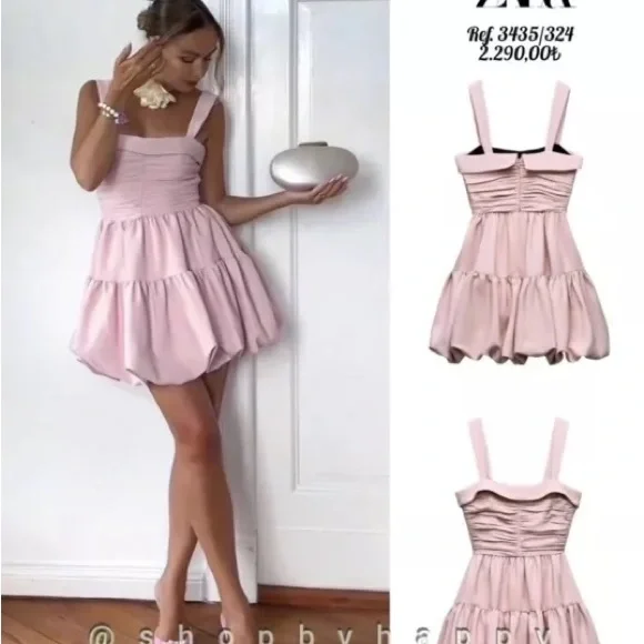 Dresses | Zara New Woman Beigepink Draped Balloon Mini Dress